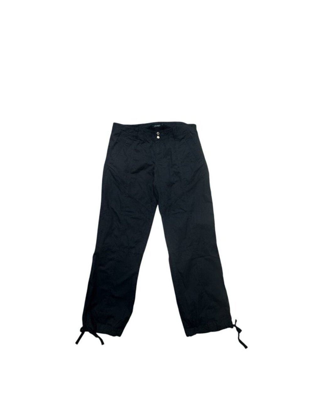 Lauren Ralph Lauren Black Cargo Pants Tie Hem Size 14 Wide Leg